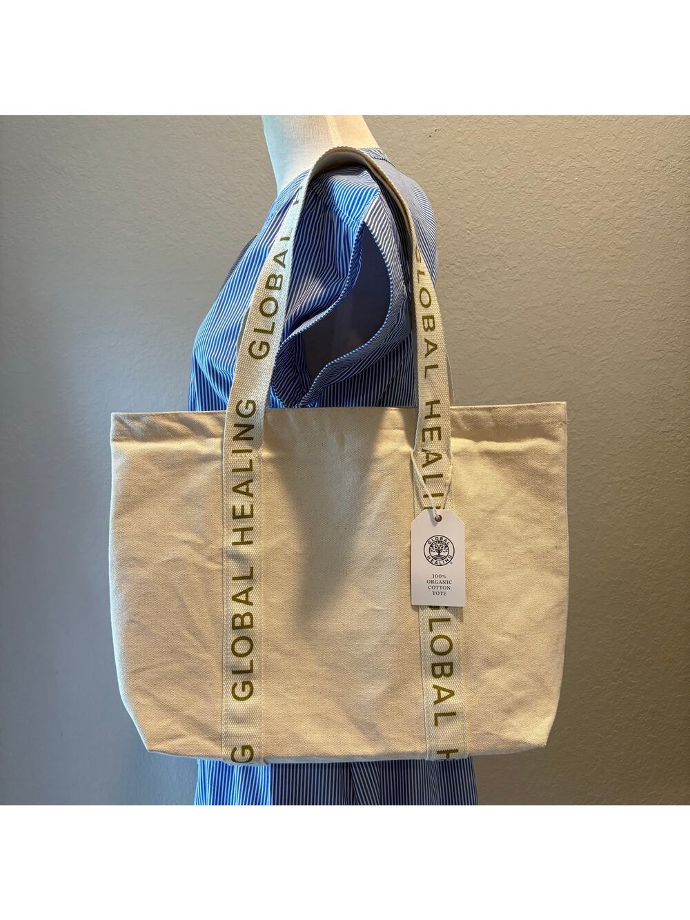 GLOBAL HEALING 100% Organic Cotton Tote Bone Sz OS Granola Environmentally Safe